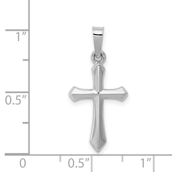 14k White Gold Hollow 2D Passion Cross Pendant, 12 x 26mm